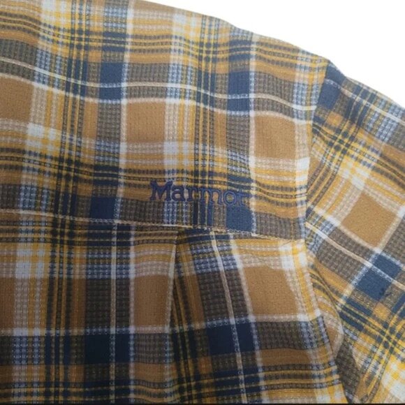 Marmot Men's Size Large Plaid Short-sleeve Performance Woven Shirt Brown & Blue - Picture 6 of 9